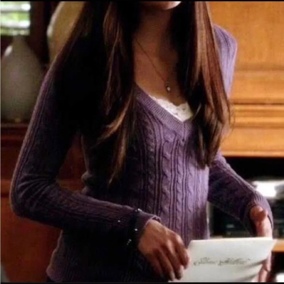 American Eagle Outfitters purple sweater as seen on Elena in The Vampire Diaries - Picture 3 of 6